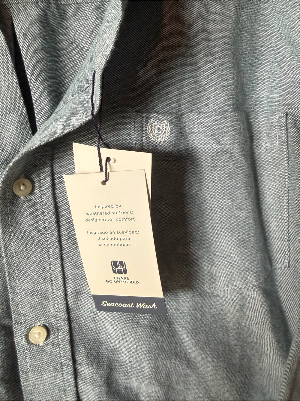 Chaps Men’s Button-Down Shirt in Heathered Sage Green - Picture 4 of 12